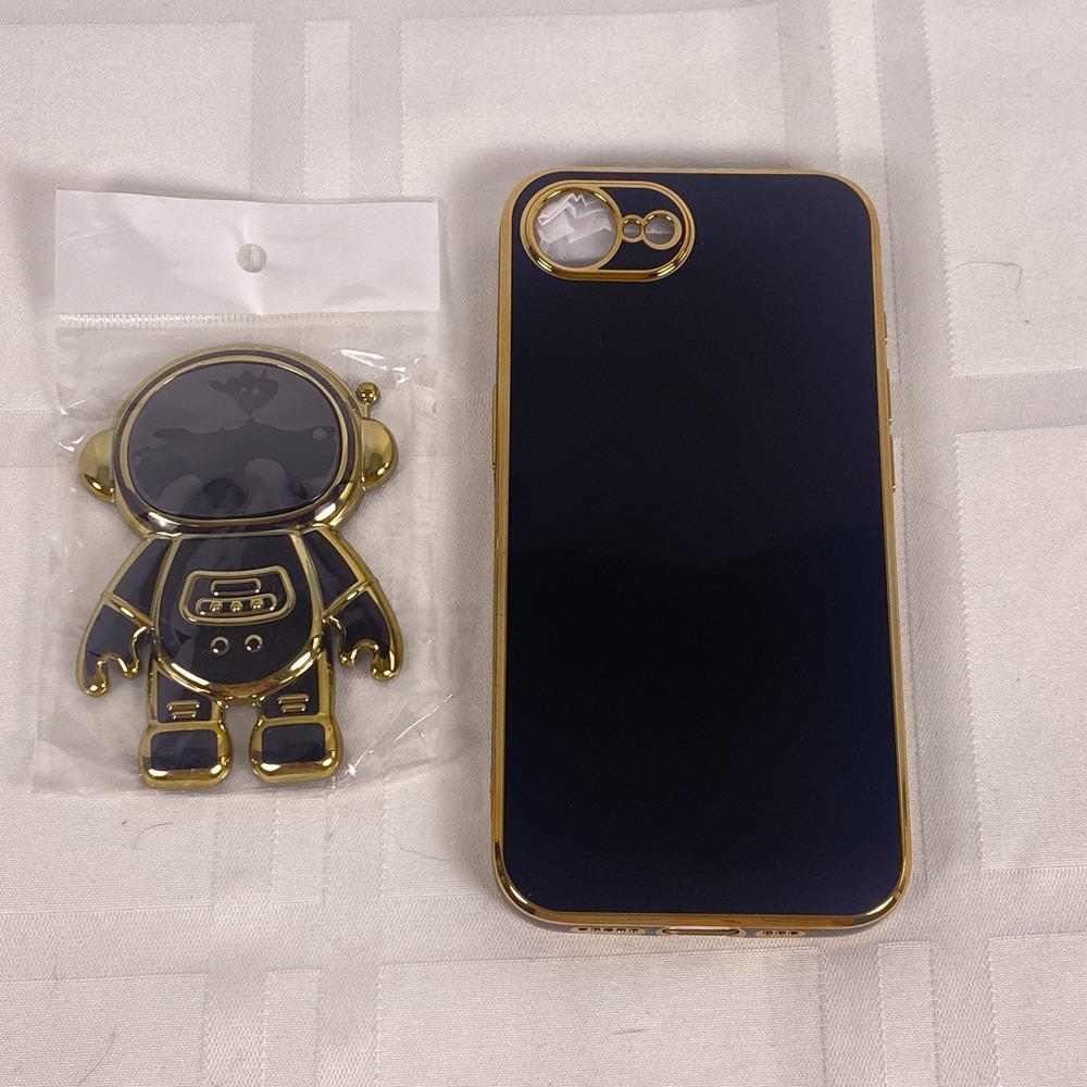 iPhone 16E black/gold Phone case with Astronaut kick stand